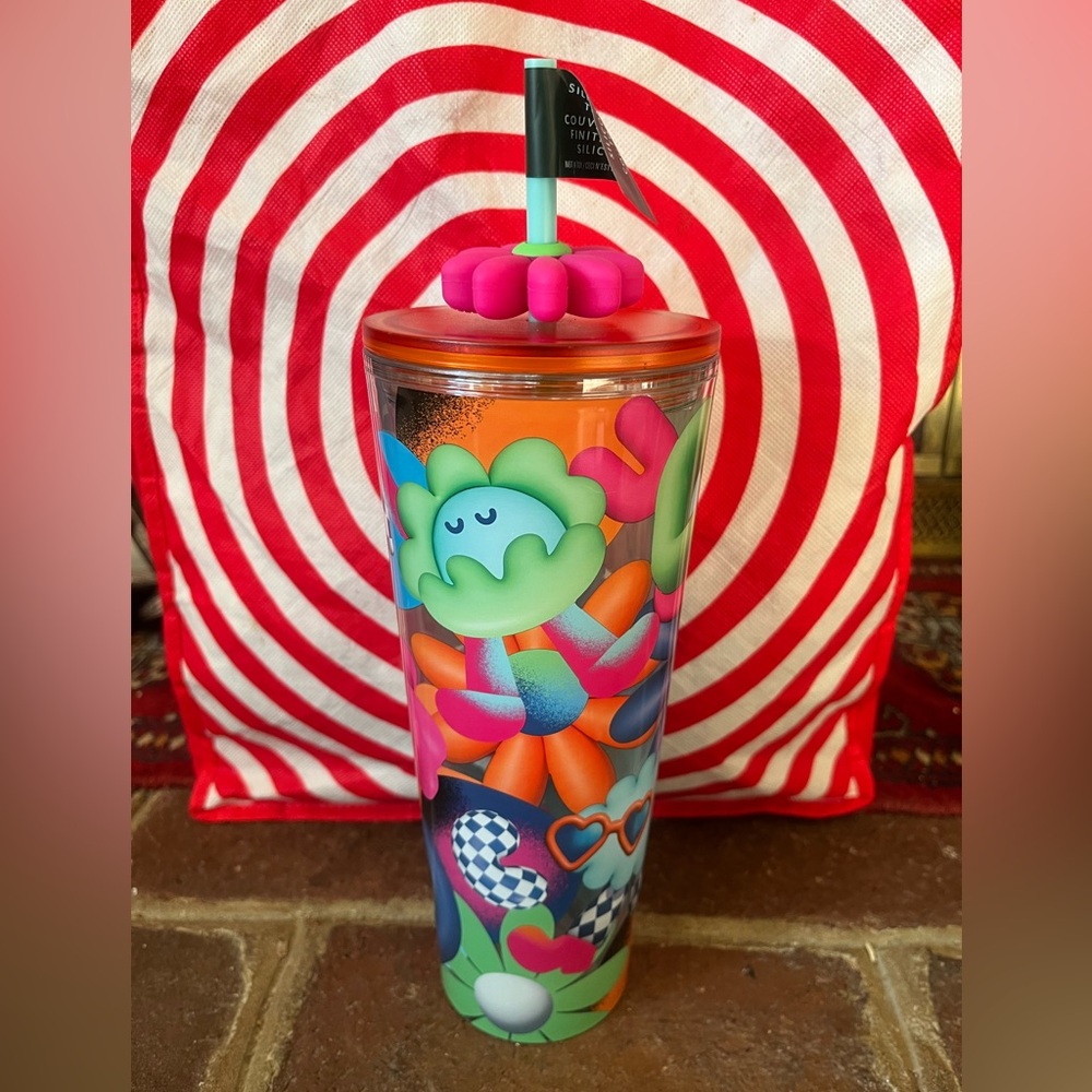 Starbucks Summer 2025 Cold Cup Multicolor Limited Release Pink Flower topper NEW